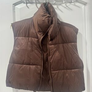 Brown Cropped Puffer Vest